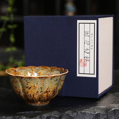 Buddha Stones Colorful Brown Ceramic Teacup Kung Fu Tea Cup Bowl Cup BS 9.1cm*4.8cm*110ml With Gift Box