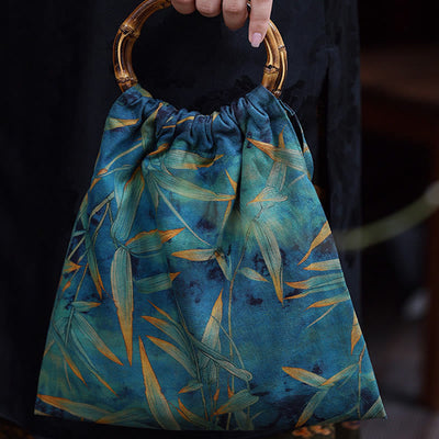 Buddha Stones Blue Green Bamboo Leaves Bamboo Handles Handbag Handbags BS 5