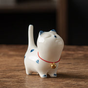 Foviel Mini Lucky White Cat Kitten Tea Pet Ceramic Home Desk Figurine Decoration