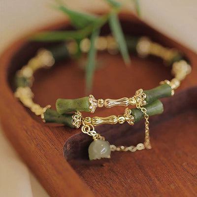 Buddha Stones Bamboo Jade Pattern Luck Bracelet Bangle Bracelet Bangle BS 1