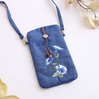 Buddha Stones Small Embroidered Flowers Crossbody Bag Shoulder Bag Cellphone Bag 11*20cm Crossbody Bag BS 4