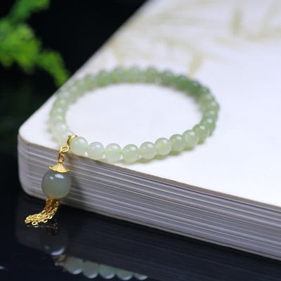 Buddha Stones 925 Sterling Silver Hetian Jade Beaded Wealth Charm Bracelet Bracelet BS 5