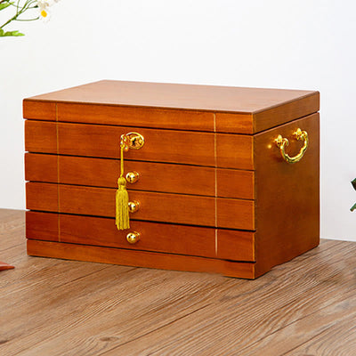 Buddha Stones Retro Solid Wood Jewelry Box Four-Layer Wooden Jewelry Storage Box Jewelry Box BS 13