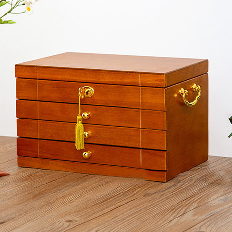 Buddha Stones Retro Solid Wood Jewelry Box Four-Layer Wooden Jewelry Storage Box Jewelry Box BS 13