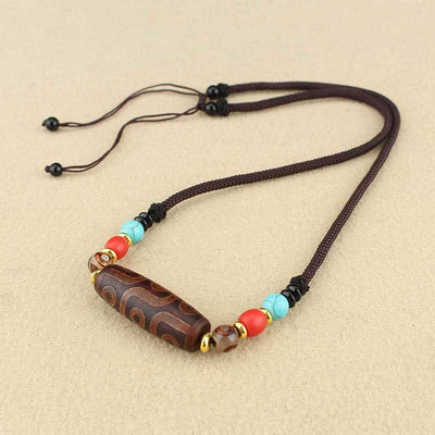 Buddha Stones Tibetan Nine-Eye Dzi Bead Three-eyed Dzi Bead Protection String Necklaces Pendant Necklaces & Pendants BS 8