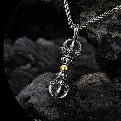 Buddha Stones Tibetan Dorje Vajra Design Wealth Necklace Pendant - image 1