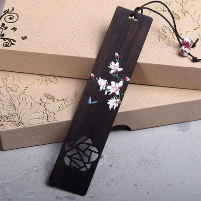 Buddha Stones Butterfly Flower Ebony Wood Bookmarks With Gift Box Bookmarks BS Ebony Blue Butterfly Flower