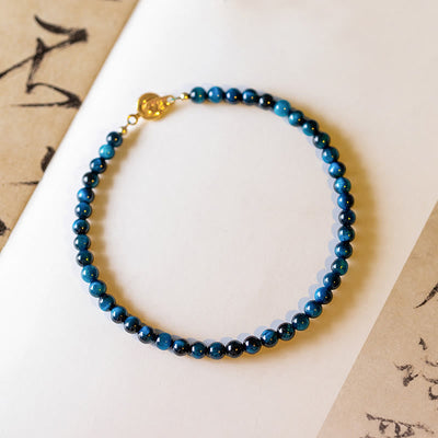 Foviel Natural Blue Tiger Eye Stone Protection Chain Bracelet