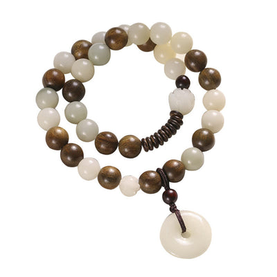 Buddha Stones Bodhi Seed Green Sandalwood Lotus Peace Buckle Harmony Double Wrap Bracelet Bracelet BS 9