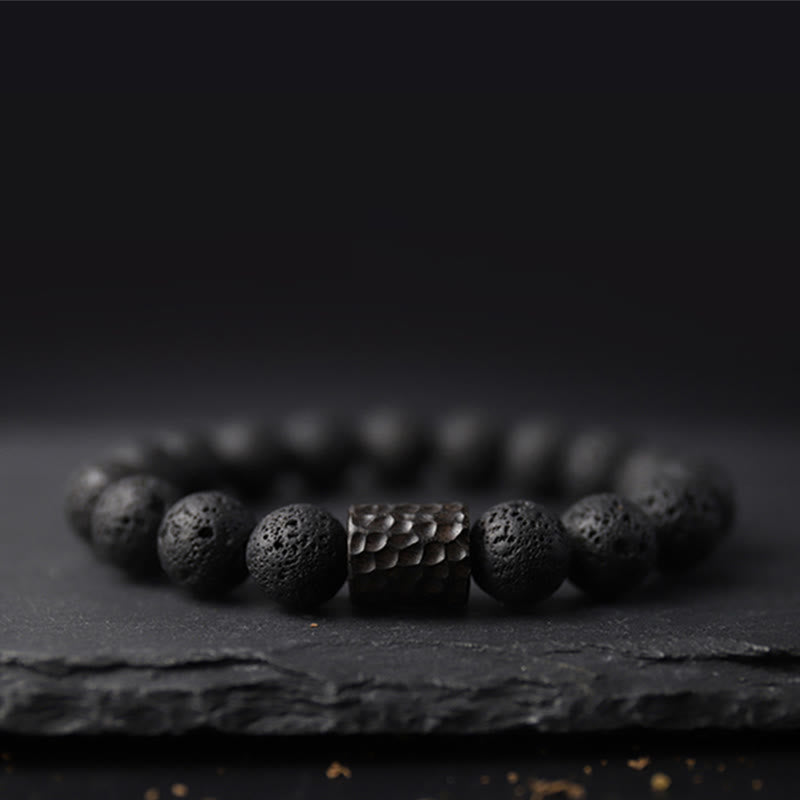 Bracelet de guérison Foviel en roche volcanique, bois d'ébène et œil de tigre