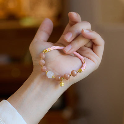 Buddha Stones Sun Stone Golden Silk Jade Lily of the Valley Charm Positive Bracelet Bangle Bracelet Bangle BS 3