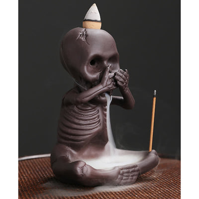 Buddha Stones Little Skull Ghost Purple Clay Backflow Smoke Fountain Peace Incense Burner Decoration Incense Burner BS 9