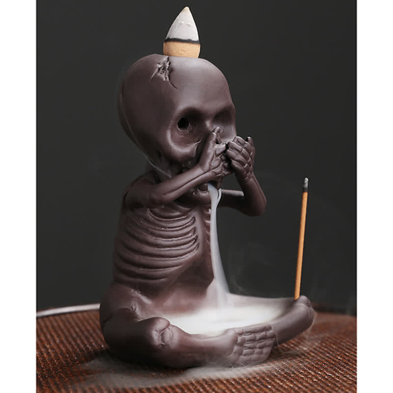 Buddha Stones Little Skull Ghost Purple Clay Backflow Smoke Fountain Peace Incense Burner Decoration Incense Burner BS 9