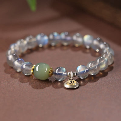 Buddha Stones Chinese Zodiac 925 Sterling Silver Natural Moonstone Hetian Jade Positive Bracelet - image 3
