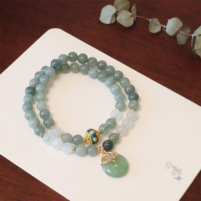 Buddha Stones Single Double Layer Jade Peace Buckle Luck Bracelet Bracelet BS 7