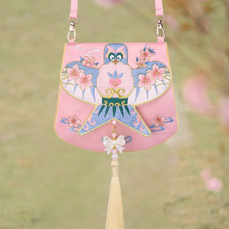 Buddha Stones Luck Embroidery Lotus Koi Fish Rabbit Flower Hanfu Bag Crossbody Bag Shoulder Bag Bag BS Pink Kite Flower