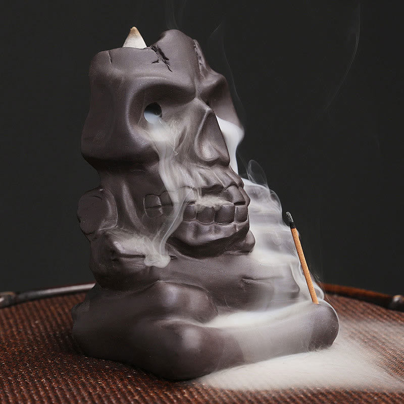 Buddha Stones Halloween Skull Head Purple Clay Healing Incense Burner Decoration Incense Burner BS 1