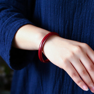 Buddha Stones Cinnabar Heart Sutra Engraving Blessing Bangle Bracelet Bracelet BS 2