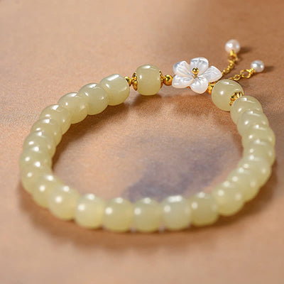 Buddha Stones 925 Sterling Silver Natural Hetian Jade Luck Flower Bracelet Bracelet BS 3