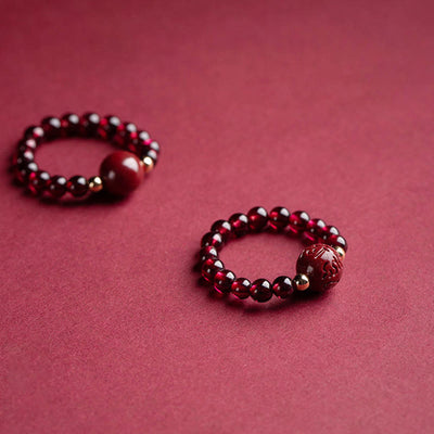Buddha Stones Garnet Cinnabar Lucky Bead PiXiu Om Mani Padme Hum Rose Protection Ring Ring BS 13