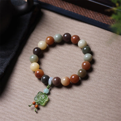 Buddha Stones Natural Multicolored Gradient Bodhi Seed Liuli Glass Charm Peace Bracelet Bracelet BS 13