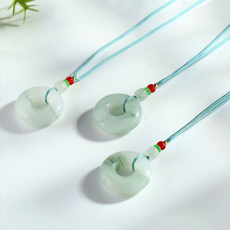 Buddha Stones Natural Jade Peace Buckle Prosperity Necklace Pendant Necklaces & Pendants BS 3