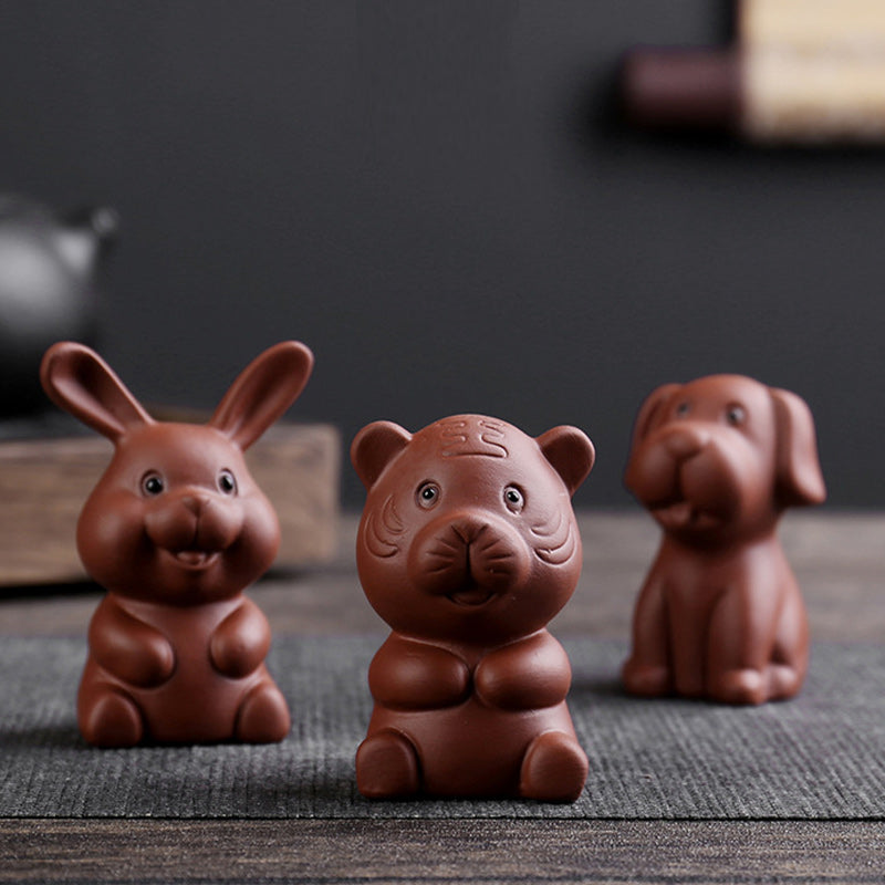 Buddha Stones Chinese Zodiac Purple Clay Wealth Ceramic Tea Pet Home Figurine Decoration Decorations BS 18