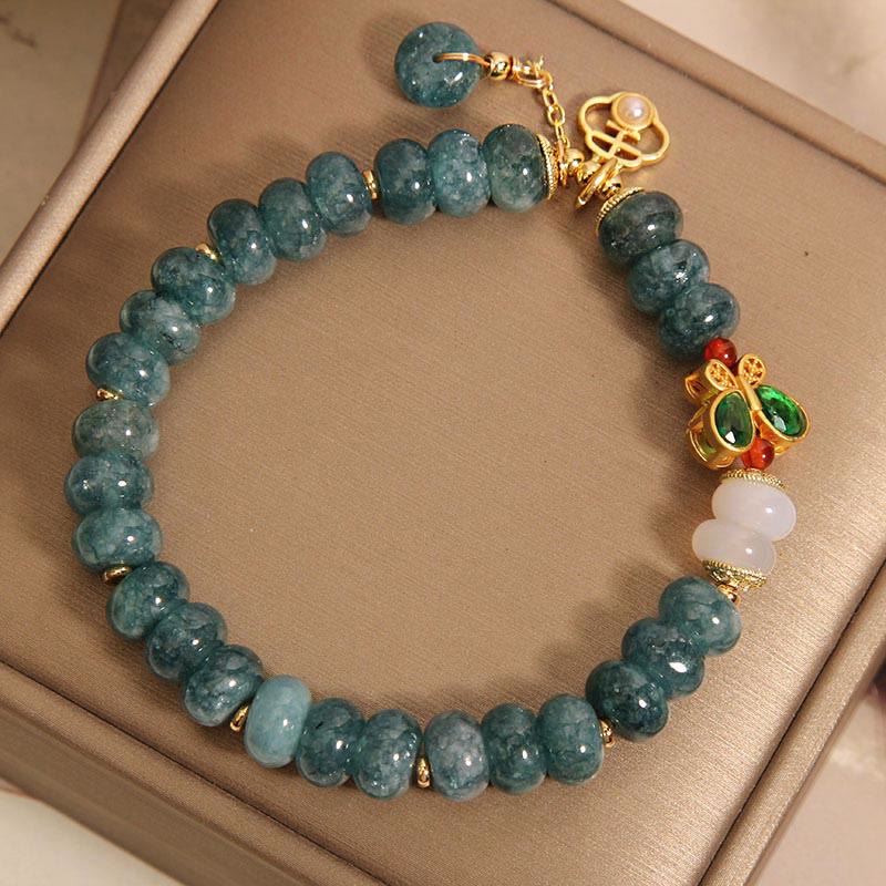 Buddha Stones Jade White Agate Butterfly Abacus Beads Abundance Bracelet Bracelet BS 6