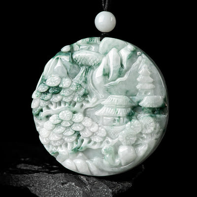 Buddha Stones Mountain Landscape Jade Abundance String Necklace Necklaces & Pendants BS 1