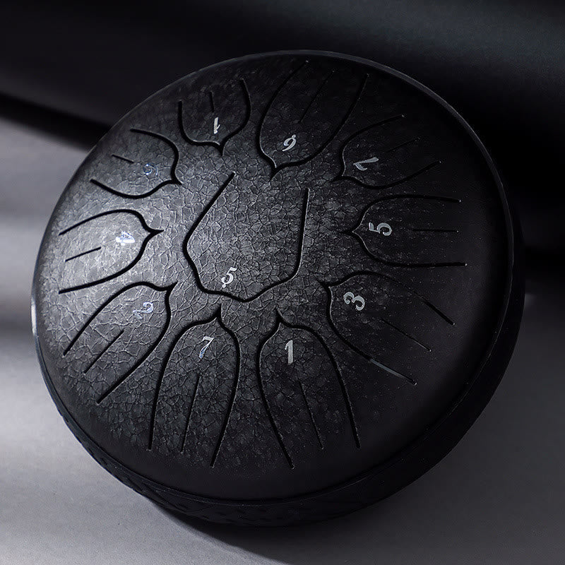 Buddha Stones Steel Tongue Drum Sound Healing Meditation Yoga Lotus Drum Kit 11 Note 6 Inch Tongue Drum BS Black