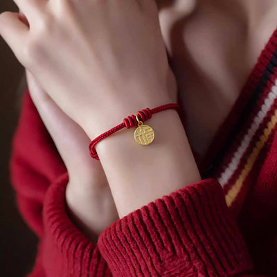 Buddha Stones Handmade Eight Thread Peace Knot Fu Character Charm Luck Happiness Red Rope Bracelet Bracelet BS 5