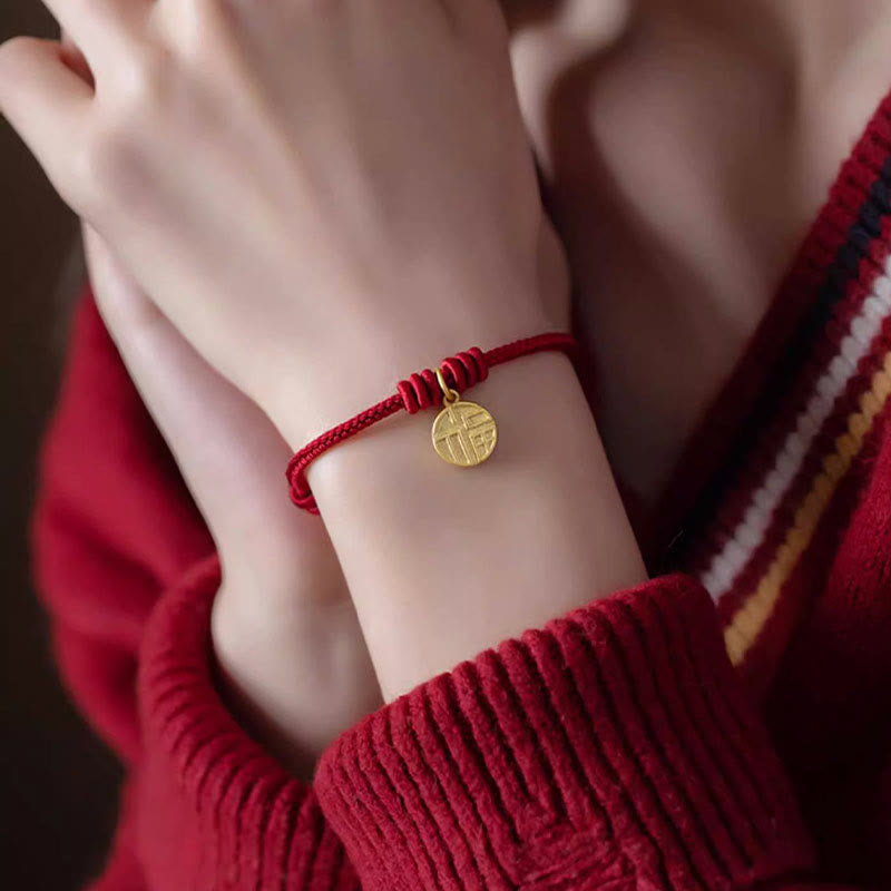 Buddha Stones Handmade Eight Thread Peace Knot Fu Character Charm Luck Happiness Red Rope Bracelet Bracelet BS 5