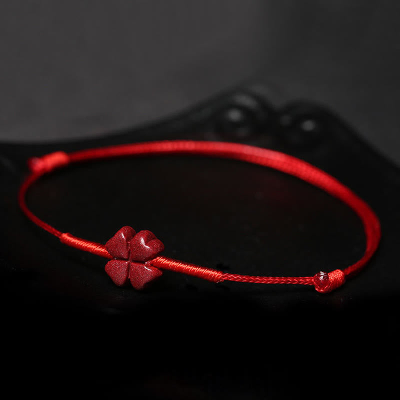 Buddha Stones Handmade Plum Blossom Four Leaf Clover PiXiu Lotus Koi Fish Cinnabar Blessing Braid Bracelet Bracelet BS 7