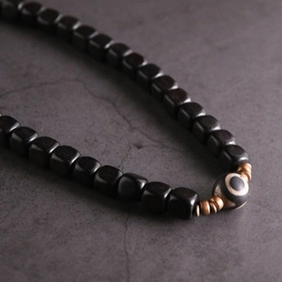 Buddha Stones Ebony Wood Dzi Bead Copper Peace Couple Bracelet Bracelet BS 13