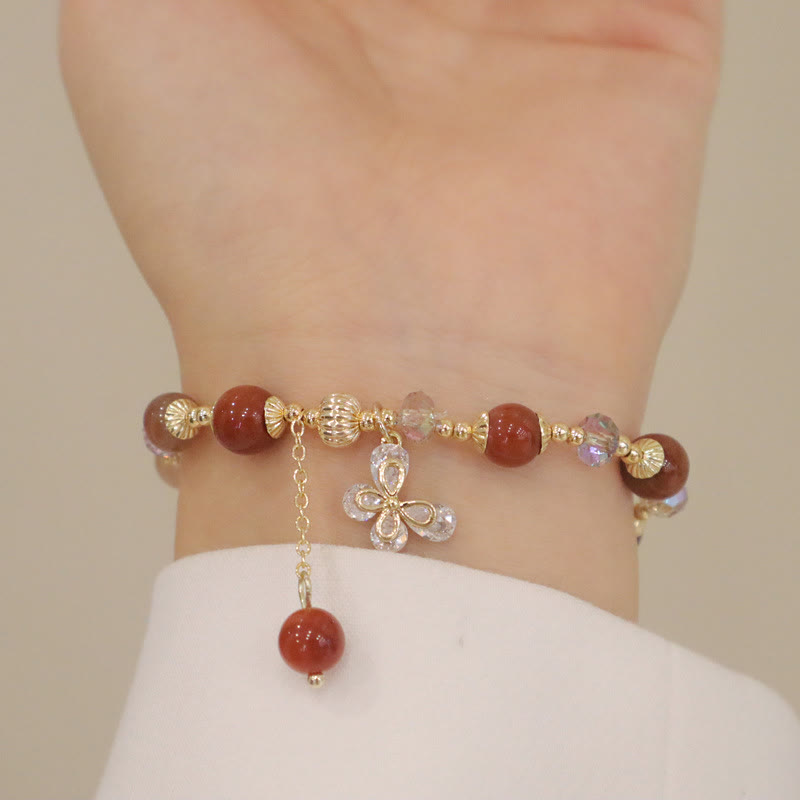 Buddha Stones Natural Fu Lu Shou Rainbow Crystal Rutilated Quartz Wealth Butterfly Charm Bracelet Bracelet BS 12