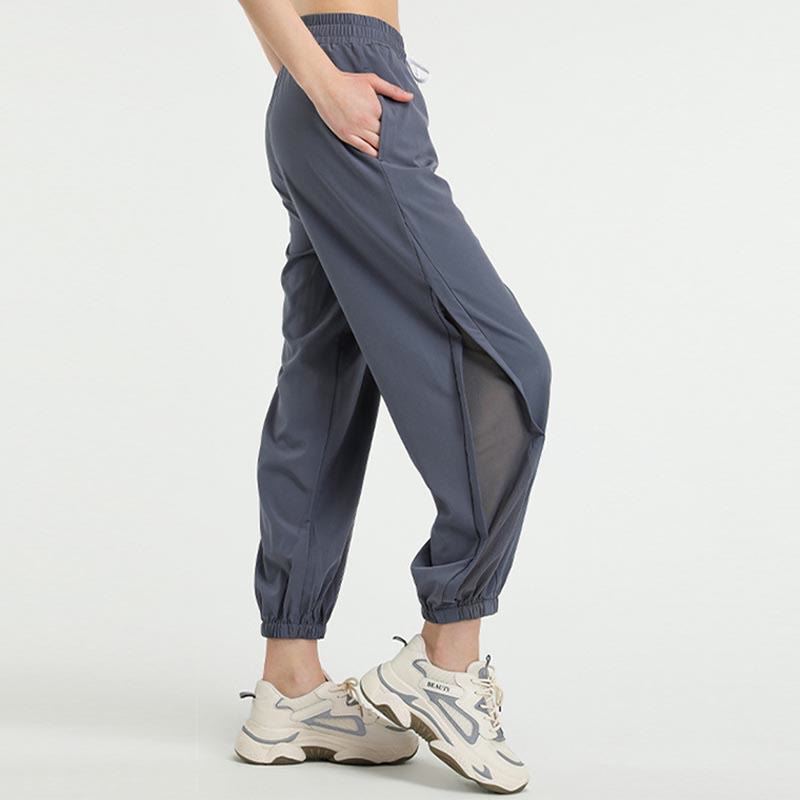 Buddha Stones High Waist Loose Fitness Yoga Sports Track Pants With Pockets Track Pants BS Blue XL(Waist 76cm/Length 96cm)