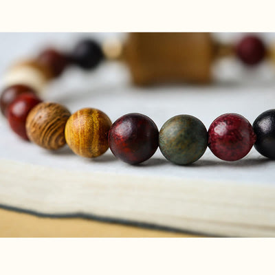 Buddha Stones Tibet Multicolored Sandalwood Om Mani Padme Hum Protection Bracelet Bracelet BS 8