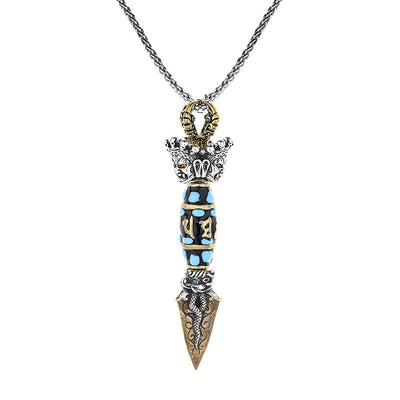 Buddha Stones Tibet Om Mani Padme Hum Dzi Bead Dorje Vajra Pattern Wealth Rotatable Necklace Pendant Necklaces & Pendants BS 9