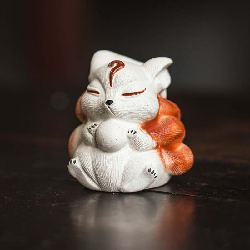 Buddha Stones Mini Nine-Tailed Fox Purple Clay Luck Desk Decoration Decorations BS 6