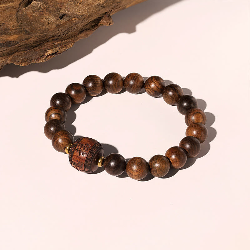 Buddha Stones Rosewood Auspicious Clouds Totem Fu Character Bamboo Pattern Warmth Bracelet Bracelet BS 11