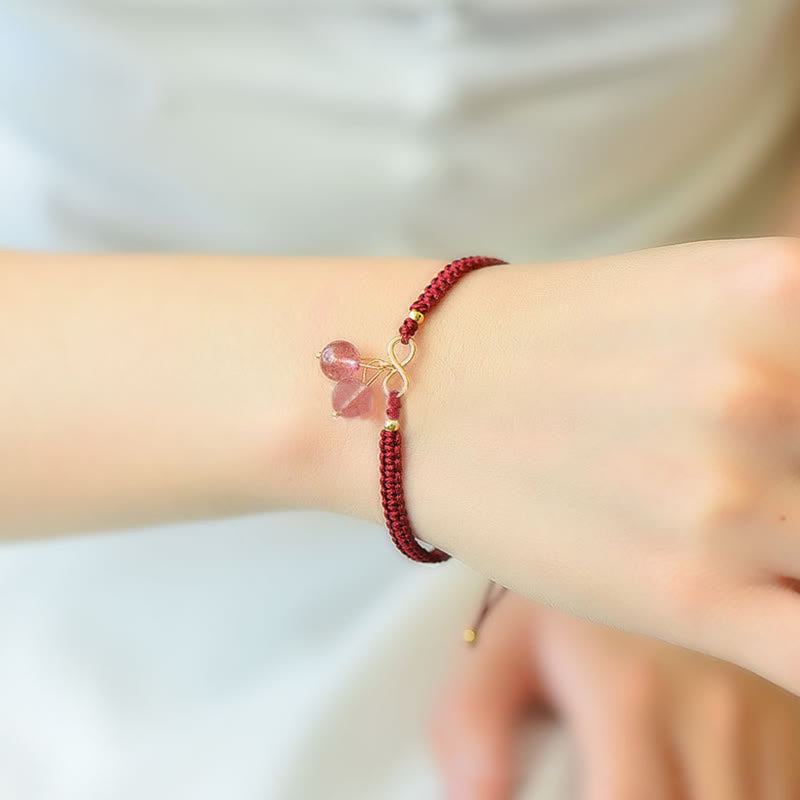 Buddha Stones Natural Strawberry Quartz Amethyst Green Phantom Bead Positive Bracelet Bracelet BS 9
