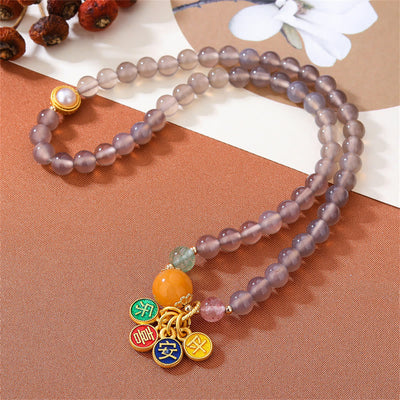 Buddha Stones Natural Gray Agate Peace And Joy Charm Balance Double Wrap Bracelet Bracelet BS 4