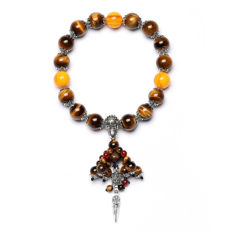 Buddha Stones Natural Tiger Eye Red Agate Dragon Vein Agate Stone Vajra Dorje Power Healing Bracelet Car Decoration Bracelet BS 11