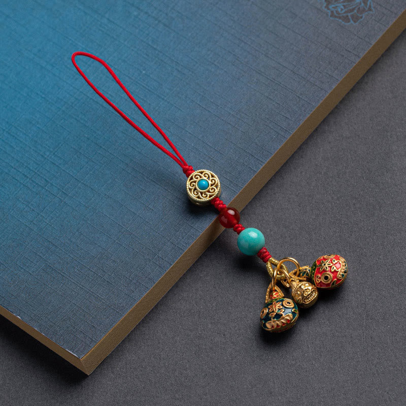 Buddha Stones Gold Swallowing Beast Family Luck Car Key Chain Phone Hanging Decoration Hanging Decoration BS A Family Of Three Red Phone Hanging Decoration