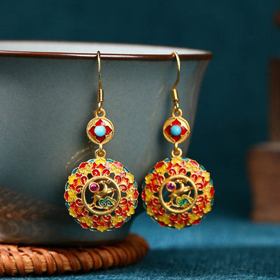 Buddha Stones 24K Gold Plated Dunhuang Color Elk Copper Balance Drop Earrings Earrings BS Dunhuang Color