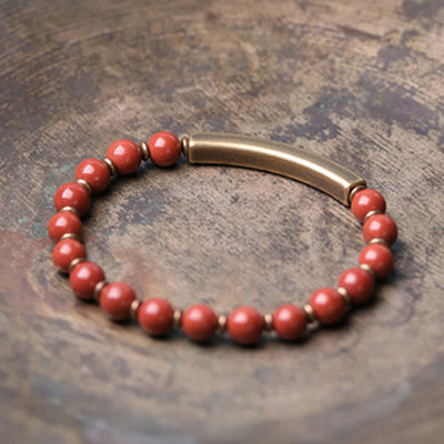 Buddha Stones Red Jasper Moss Agate Black Obsidian Crystal Copper Peace Couple Bracelet Bracelet BS 11