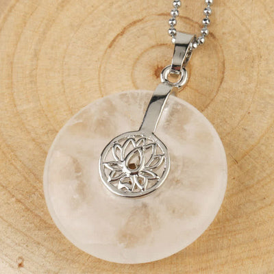 Buddha Stones Various Crystal Amethyst Pink Crystal Lotus Healing Necklace Pendant Necklaces & Pendants BS White Crystal