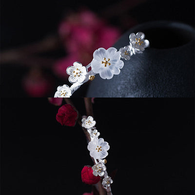 Buddha Stones 925 Sterling Silver Plum Flower Blessing Bracelet Adjustable Bangle Bracelet BS 5