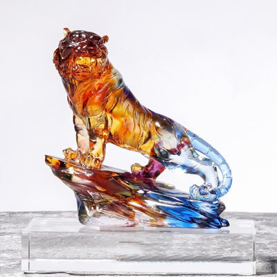 Buddha Stones Handmade Liuli Crystal Tiger Art Piece Protection Home Decoration Decorations BS 16