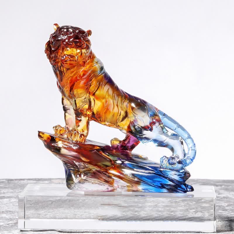 Buddha Stones Handmade Liuli Crystal Tiger Art Piece Protection Home Decoration Decorations BS 16